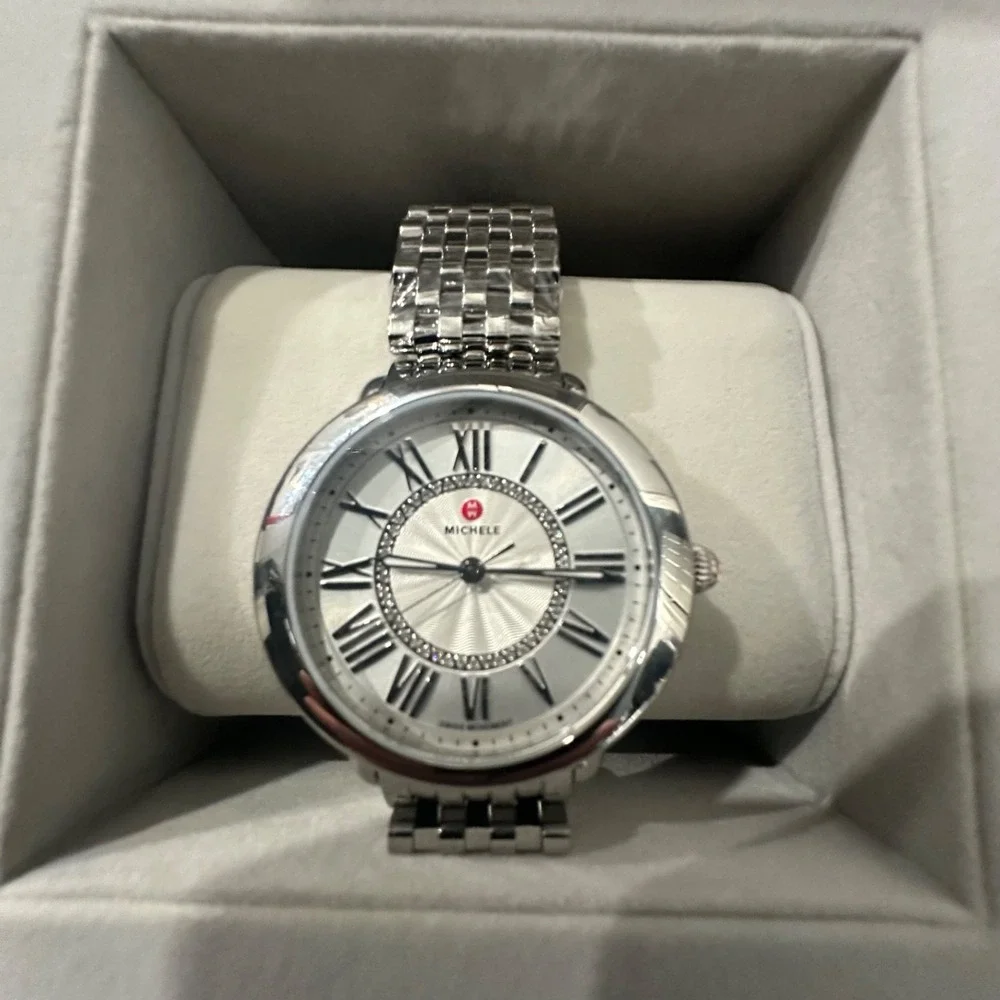 Brand New Michele Serein Mid Stainless Steel Diamond Dial Watch (MWW21B000147)